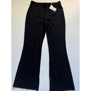NEW Vince Ribbed Stretch Flared Pull On Pants Sz L Black Soft Slouchy Lounge